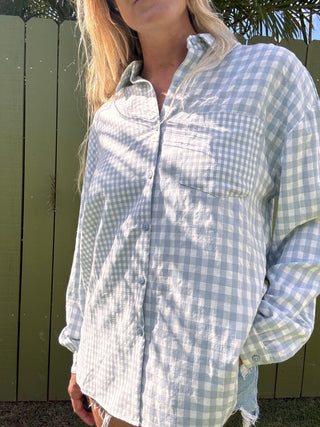 Blue Check Button Front Shirt - The Salty BabeLong Sleeve Shirt