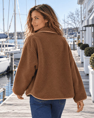 Brookline Gingham Sherpa Jacket - Brown/Light Green | The Salty Babe