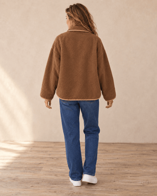 Brookline Gingham Sherpa Jacket - Brown/Light Green | The Salty Babe