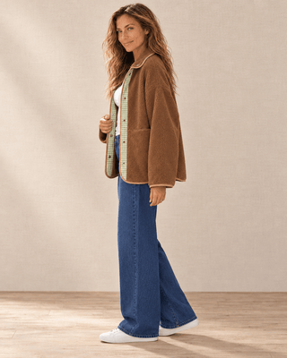 Brookline Gingham Sherpa Jacket - Brown/Light Green | The Salty Babe
