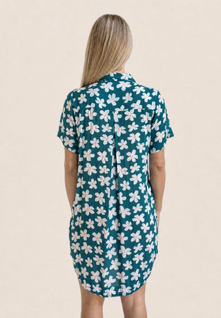 LOKAHI Aloha Skirt Dress in Teal Hibiscus