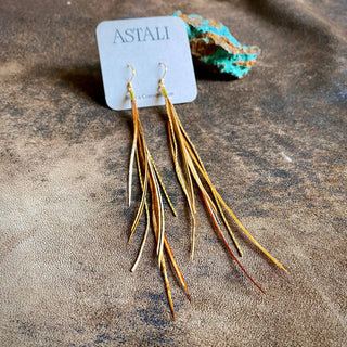 Mini Feather Earrings - Natural Mix/Gold, Boho Western