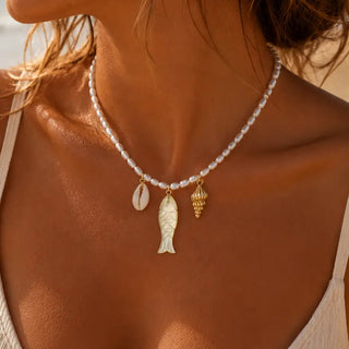 Off the Hook Station Charm Pearl Necklace