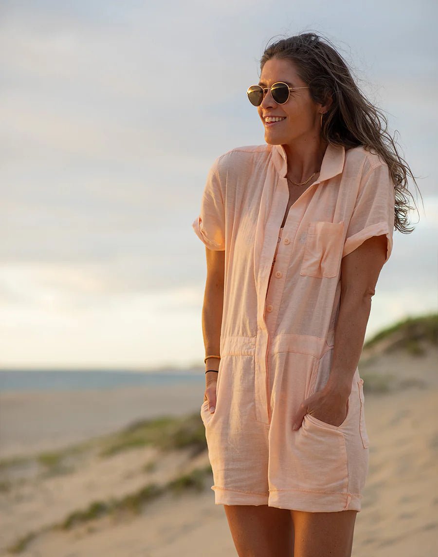 CARVE Nyla linen romper - Peach Chambray - The Salty BabeRomper