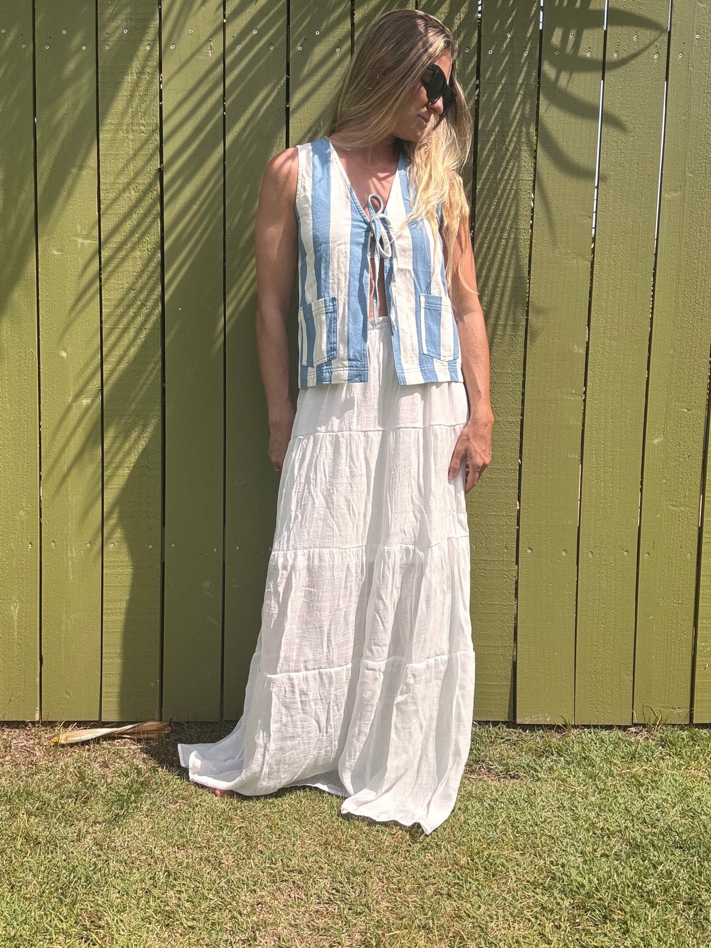 Coastal Lines Front Bow Tie Sleeveless Vest - The Salty BabeTop