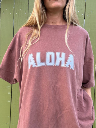 College of Aloha oversized tee - Chestnut - The Salty BabeGraphic Tee Shirts