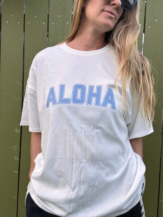 College of Aloha Oversized tee - Ivory - The Salty BabeGraphic Tee Shirts