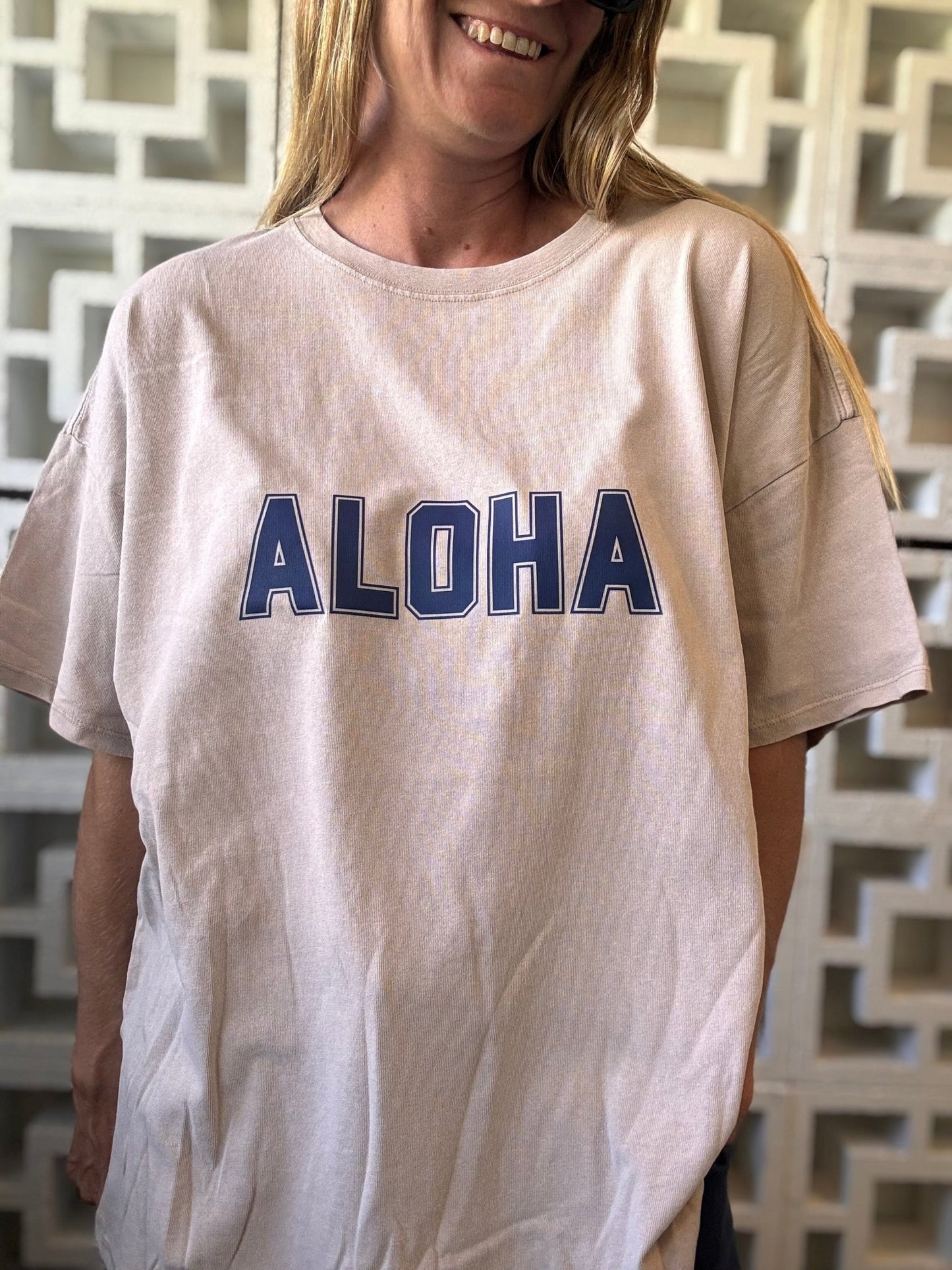 College of Aloha oversized tee - Lilac/Navy - The Salty BabeGraphic Tee Shirts