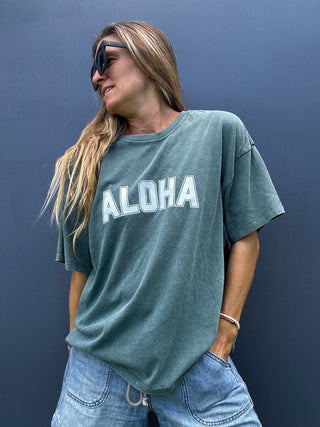 College of Aloha oversized tee - Palm Green - The Salty BabeGraphic Tee Shirts