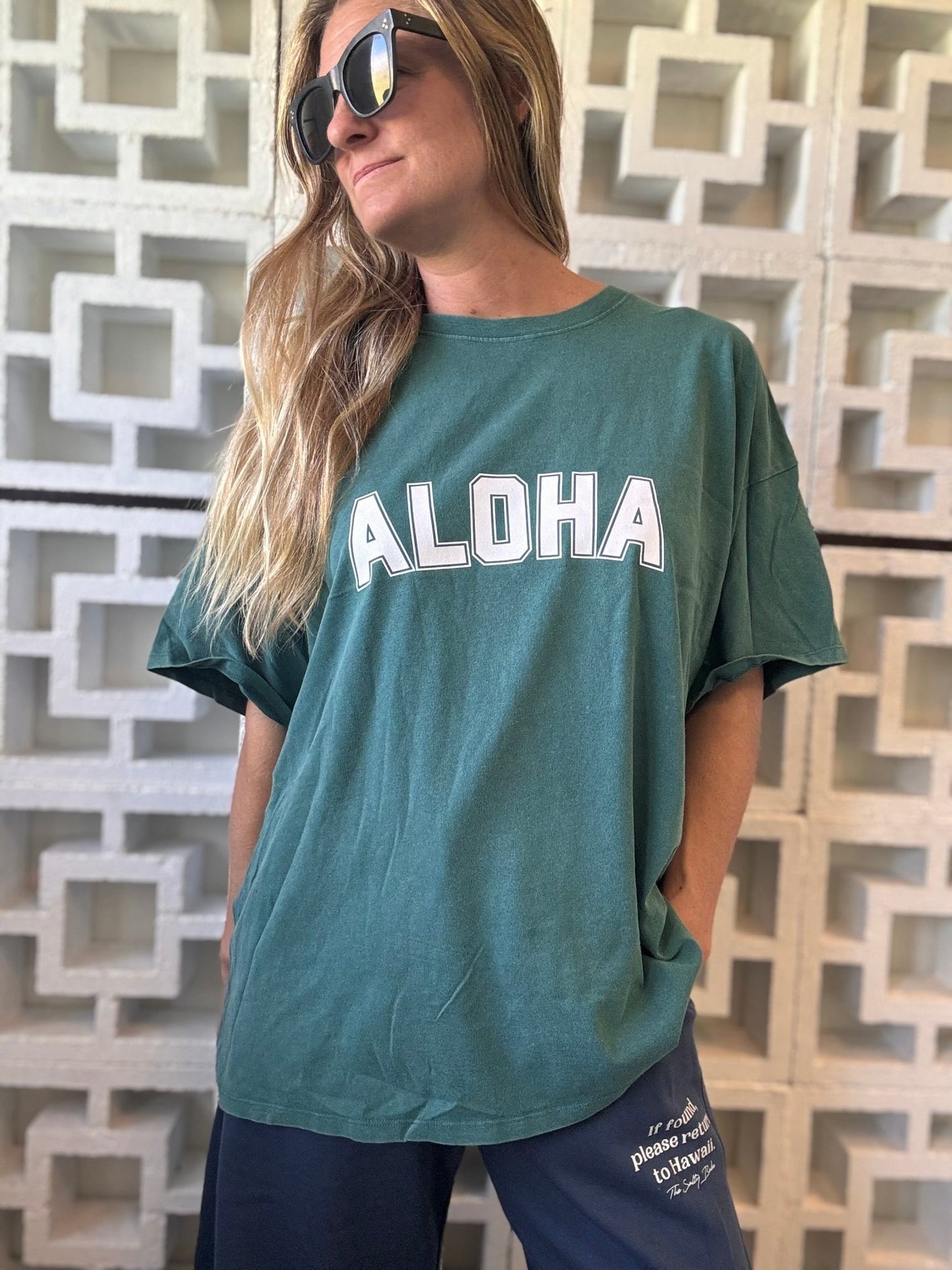 College of Aloha oversized tee - Palm Green - The Salty BabeGraphic Tee Shirts