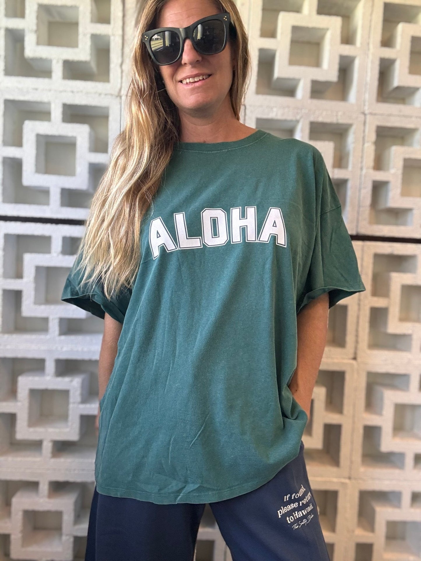 College of Aloha oversized tee - Palm Green - The Salty BabeGraphic Tee Shirts