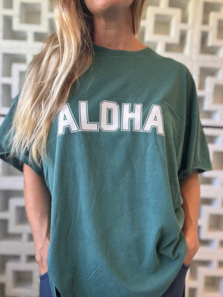 College of Aloha oversized tee - Palm Green - The Salty BabeGraphic Tee Shirts