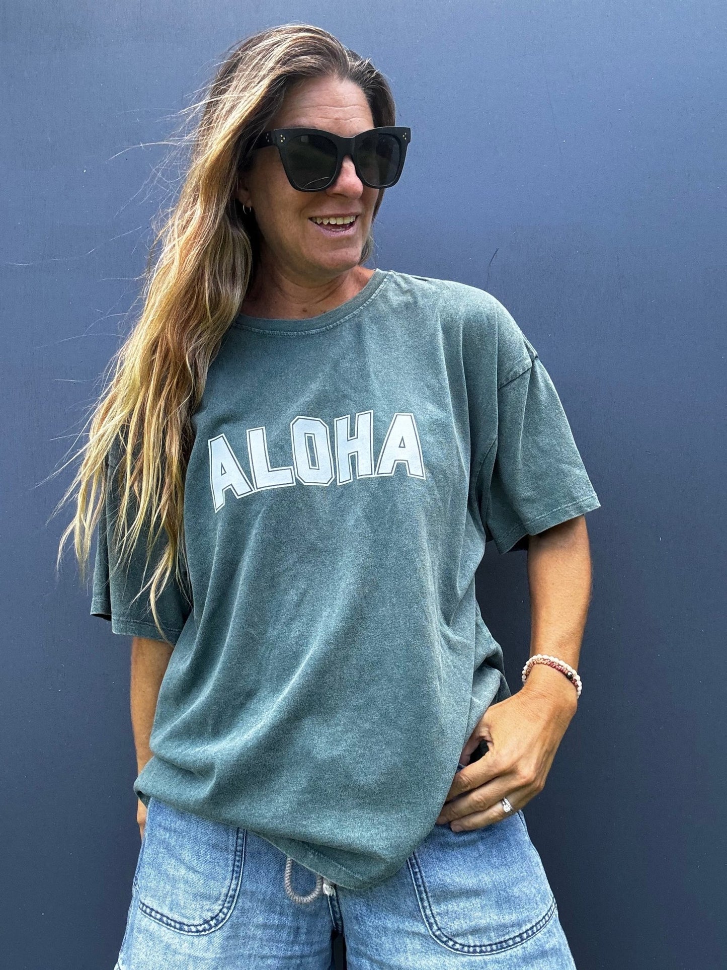 College of Aloha oversized tee - Palm Green - The Salty BabeGraphic Tee Shirts