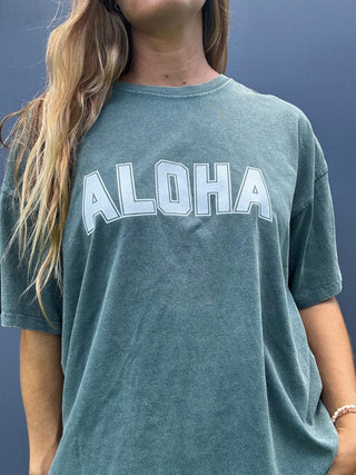 College of Aloha oversized tee - Palm Green - The Salty BabeGraphic Tee Shirts