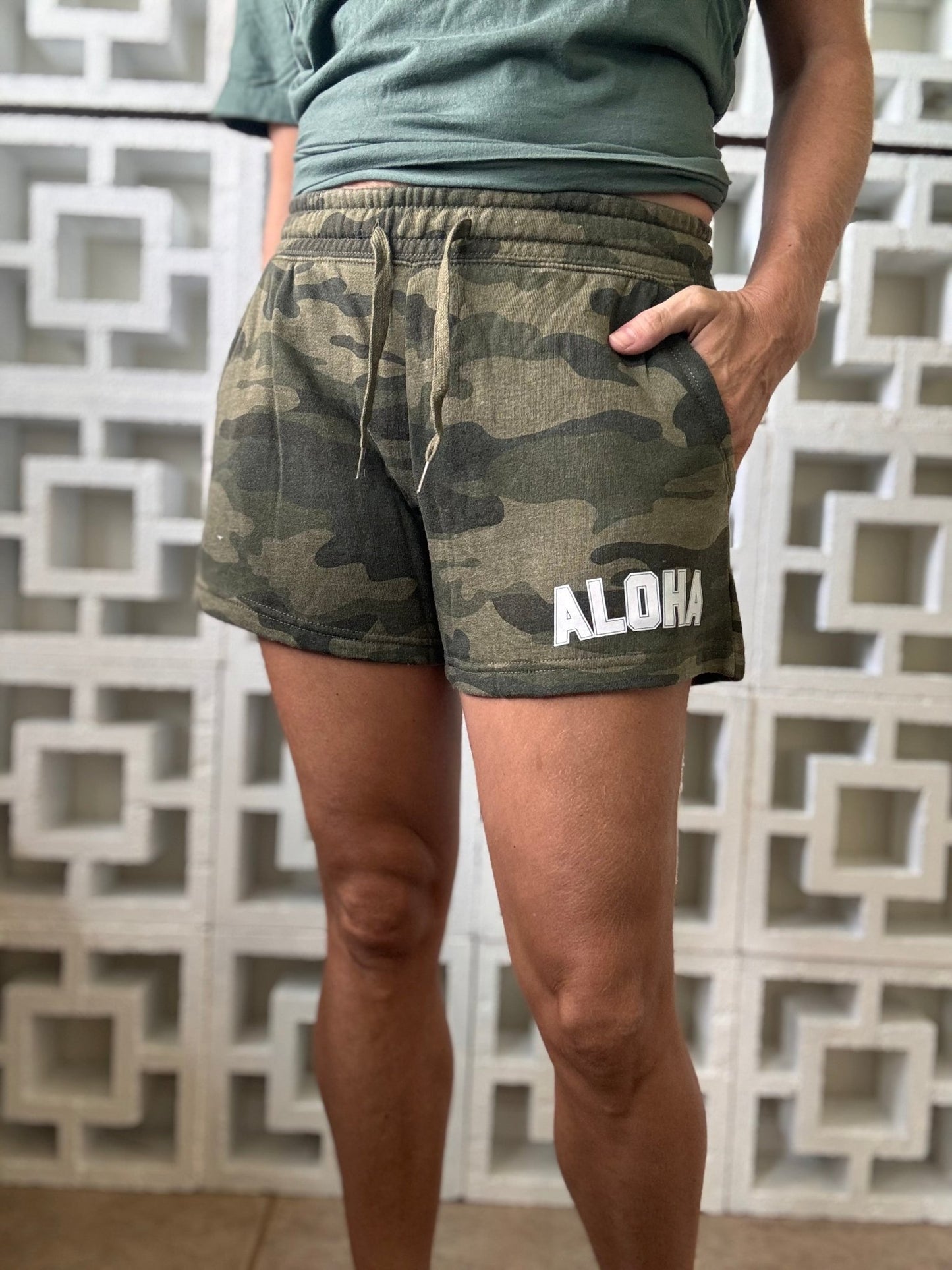 College Of Aloha Sweat Shorts - Camo - The Salty BabeShorts