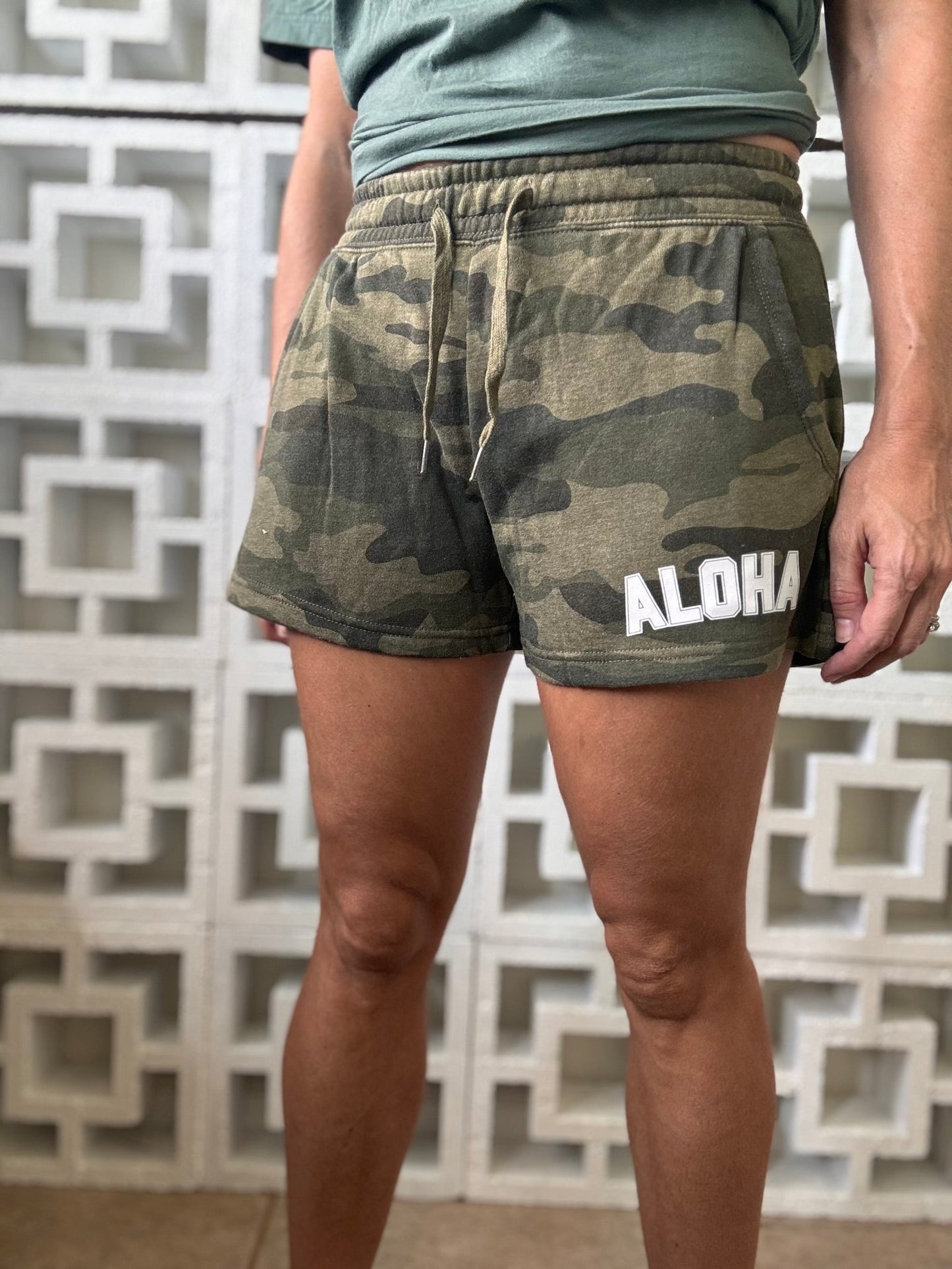 College Of Aloha Sweat Shorts - Camo - The Salty BabeShorts