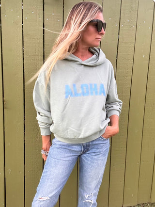 College of Aloha washed Sunday hoodie - Sage/Blue - The Salty BabeFleece Tops