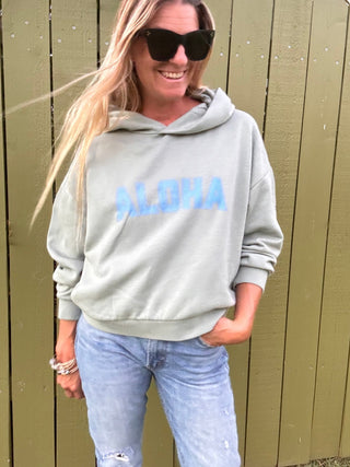 College of Aloha washed Sunday hoodie - Sage/Blue - The Salty BabeFleece Tops
