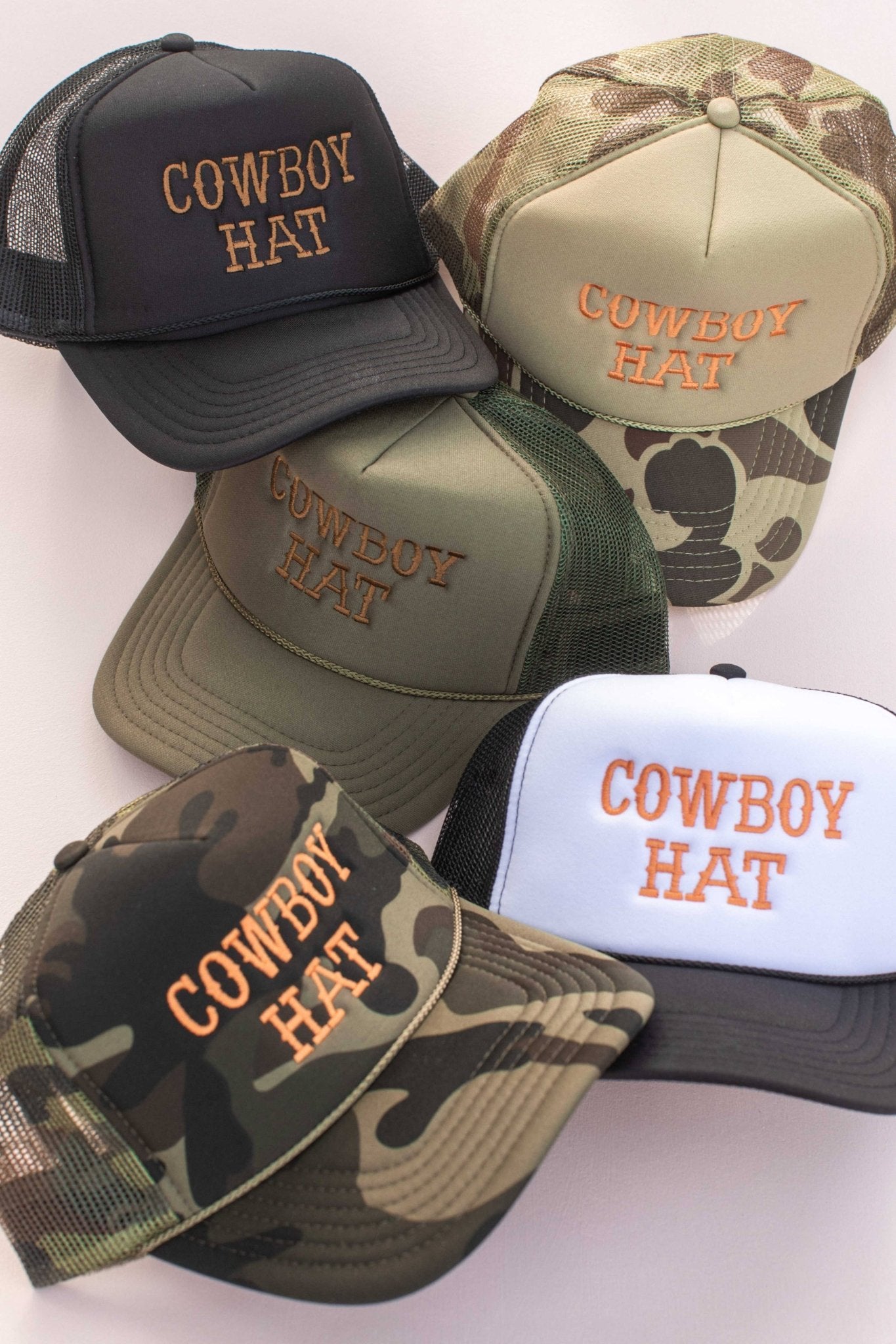 Cowboy Embroidery Trucker Hat Cap: Solid Camo - The Salty BabeHats