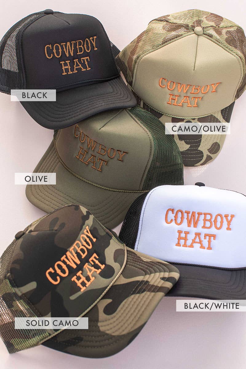 Cowboy Embroidery Trucker Hat Cap: Solid Camo - The Salty BabeHats