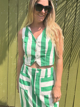 Cream & Clover Striped V - Neck Sleeveless Vest - The Salty BabeTop