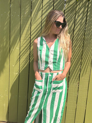 Cream & Clover Striped V - Neck Sleeveless Vest - The Salty BabeTop