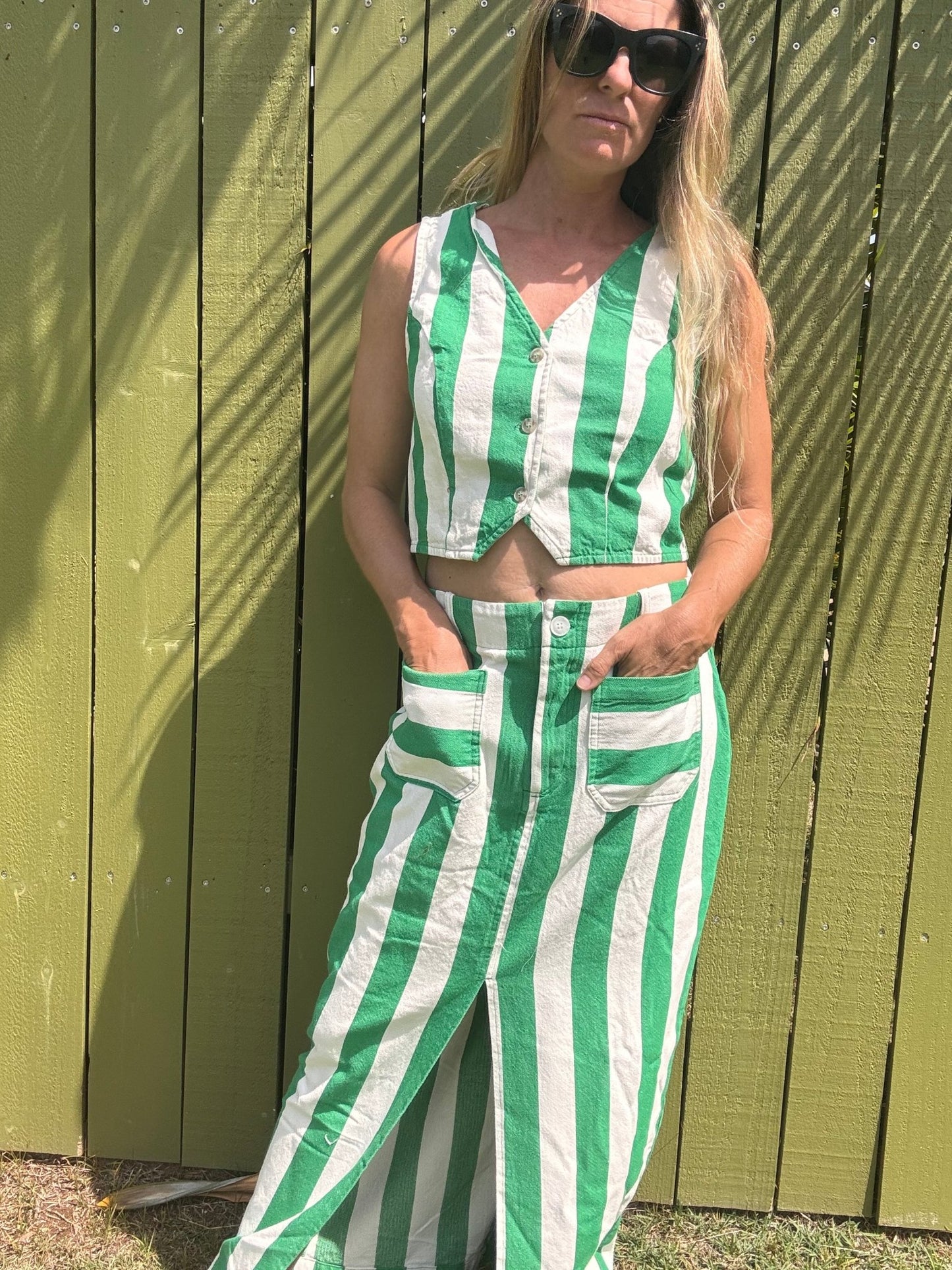 Cream & Clover Striped V - Neck Sleeveless Vest - The Salty BabeTop