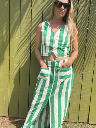 Cream & Clover Striped V - Neck Sleeveless Vest - The Salty BabeTop