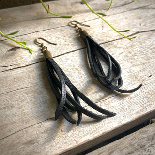 Mini Tassel Earrings - Black, Western Short Leather Earrings