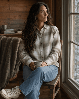 Daphne Long Sleeve Button-Up Shirt-Peach Taupe Plaid - The Salty BabeLong Sleeve Tops