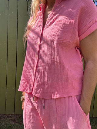 Double Down Gauze Button Shirt - The Salty BabeTop