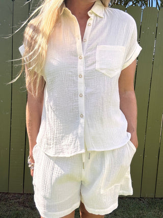 Double Down Gauze Button Shirt - The Salty BabeTop