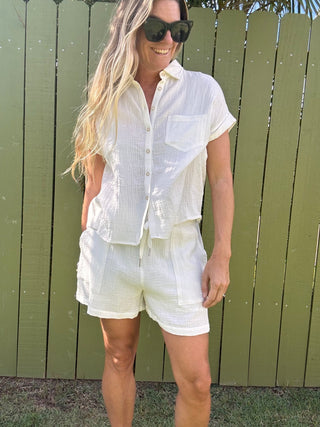 Double Down Gauze Button Shirt - The Salty BabeTop