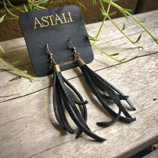 Mini Tassel Earrings - Black, Western Short Leather Earrings