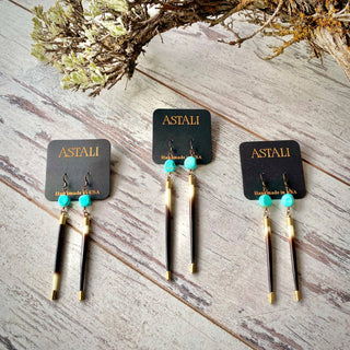 Porcupine Quill & Turquoise Earrings, Real Turquoise & Quill
