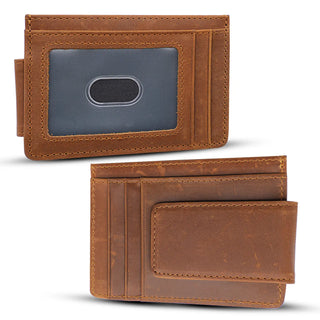 Light Brown Leather Wallet with Magnet Clip