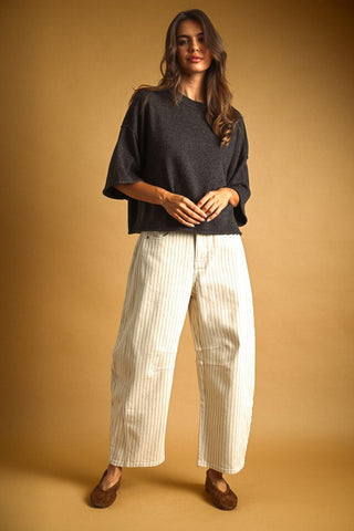 Ecru Pinstripe Barrel Pant - The Salty BabePants