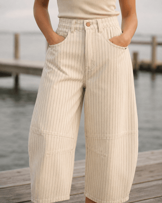 Ecru Pinstripe Barrel Pant - The Salty BabePants
