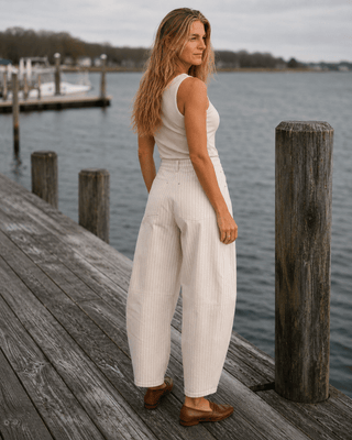 Ecru Pinstripe Barrel Pant - The Salty BabePants