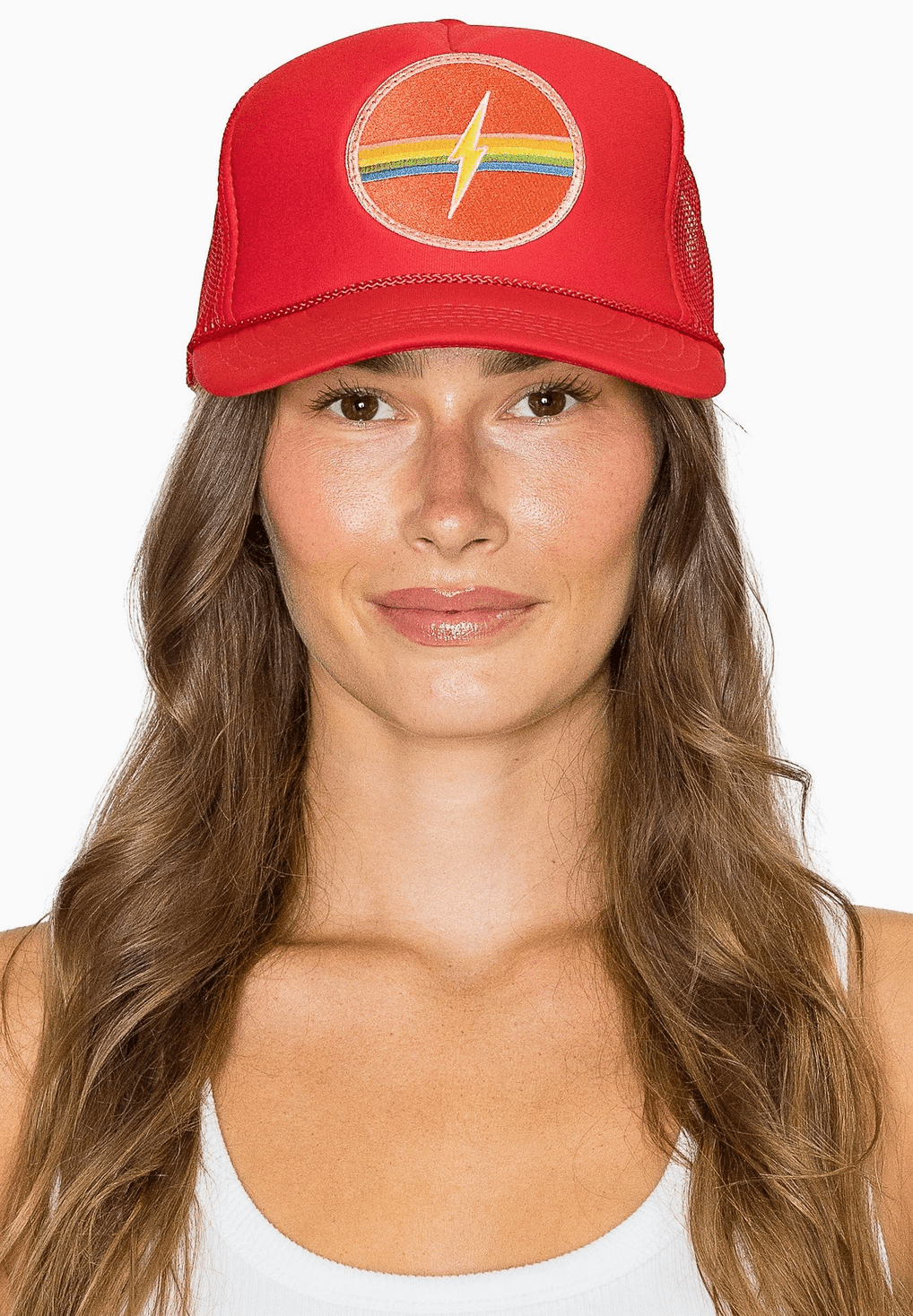 Electric Rainbow Trucker Hat - Red - The Salty BabeHats