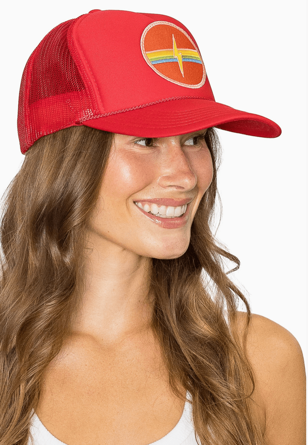 Electric Rainbow Trucker Hat - Red - The Salty BabeHats