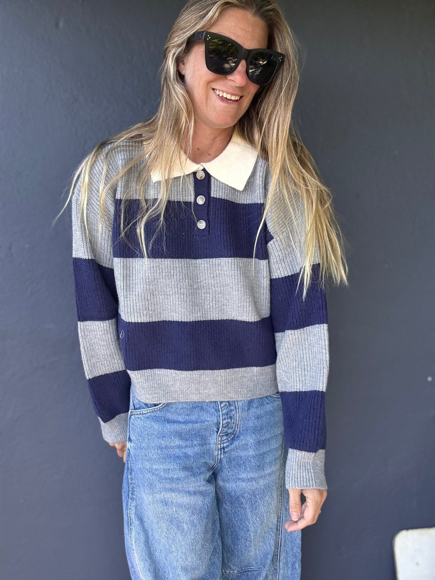 Ember Striped Collard Long Sleeve Top - The Salty BabeLong Sleeve Tops