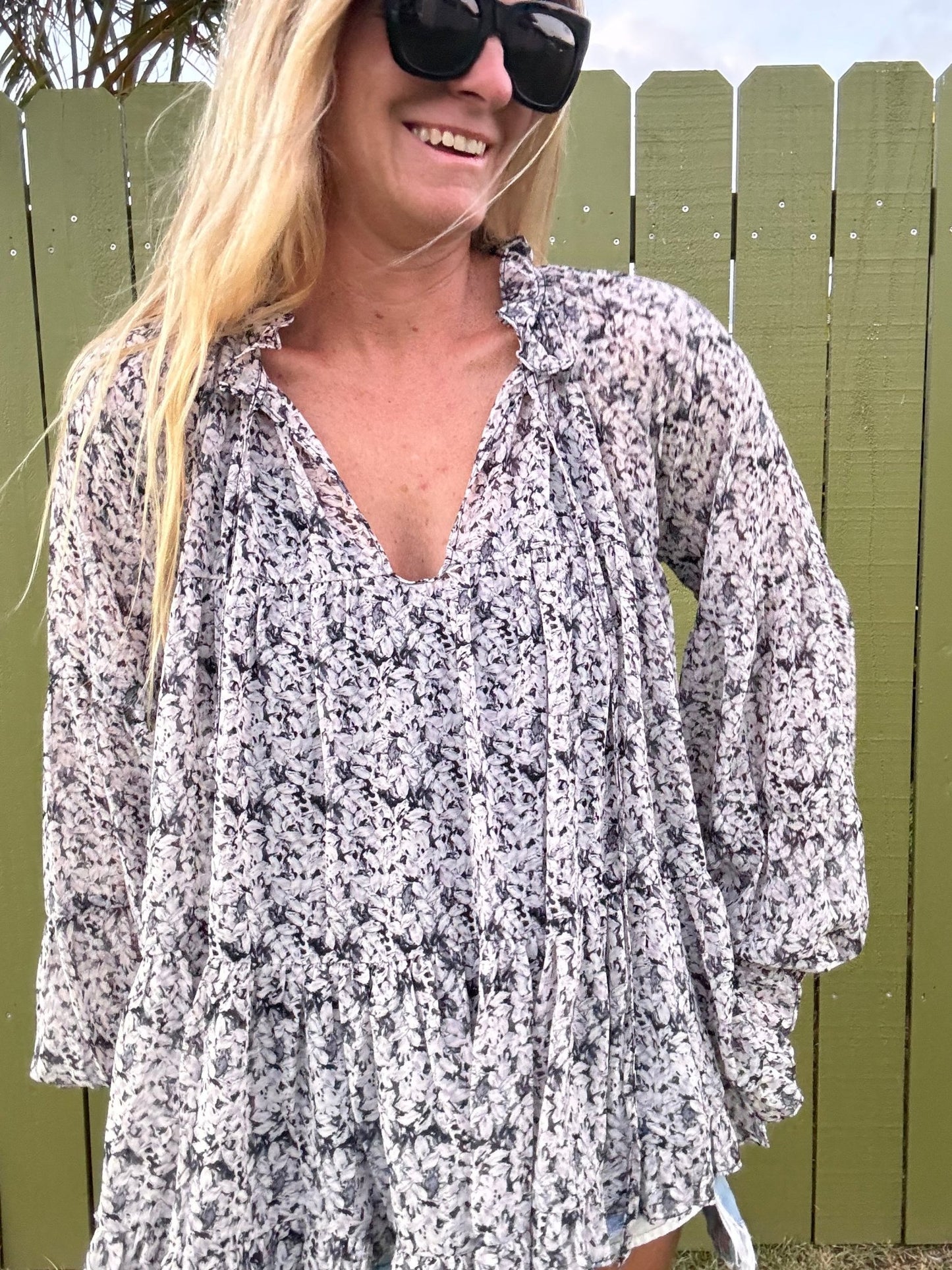 Emilee Floral Ruffle Long Sleeve Top - The Salty BabeTop