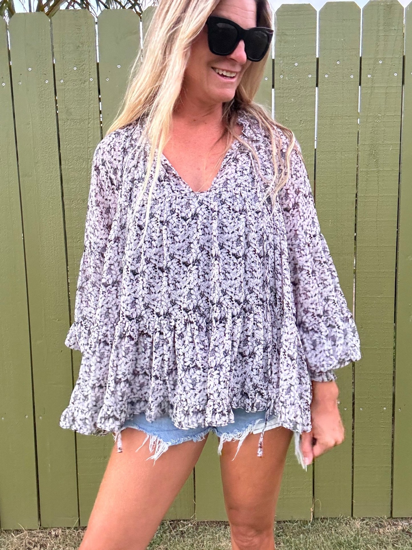 Emilee Floral Ruffle Long Sleeve Top - The Salty BabeTop
