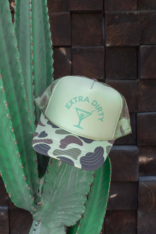 Extra Dirty Martini Day Drinking Trucker Hat: Camo/Olive - The Salty BabeHats