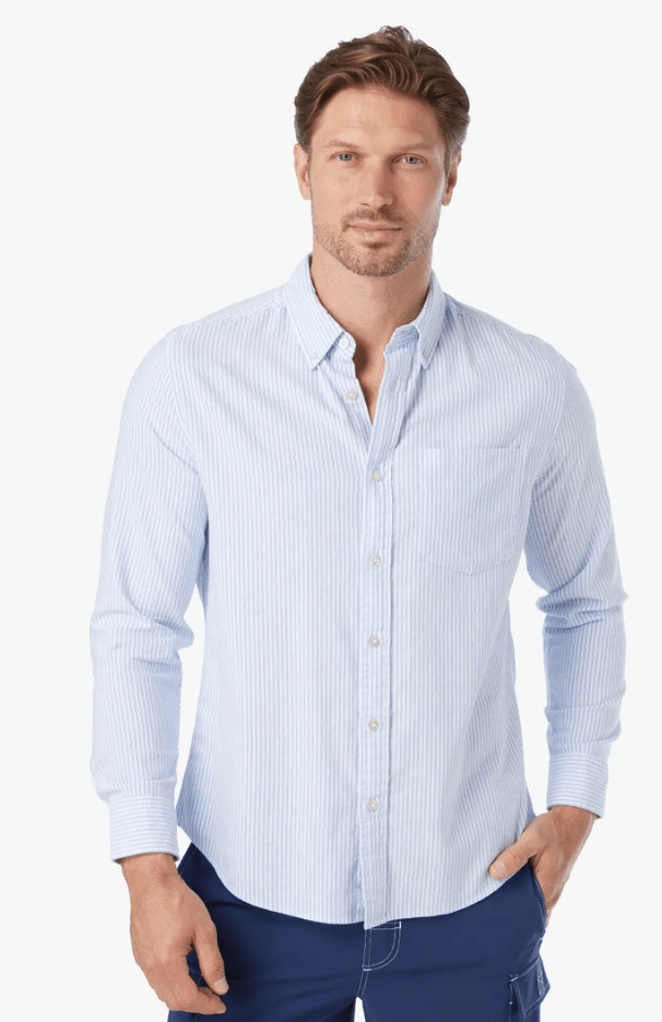 FAIR HARBOR Salty Oxford Shirt - Light Blue Stripe - The Salty Babemens