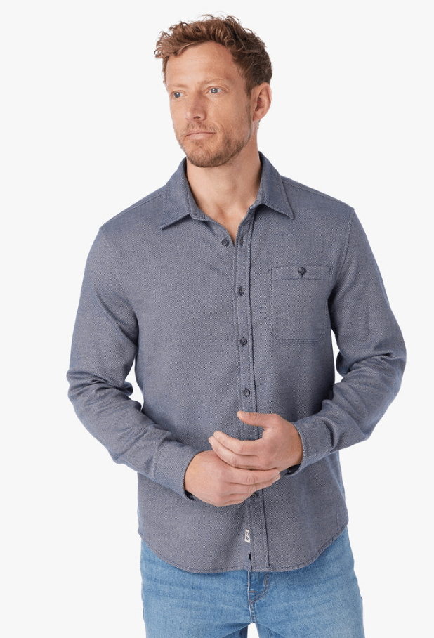 FAIR HARBOR Seaside Lightweight Flannel Shirt - Navy Herringbone - The Salty Babemens