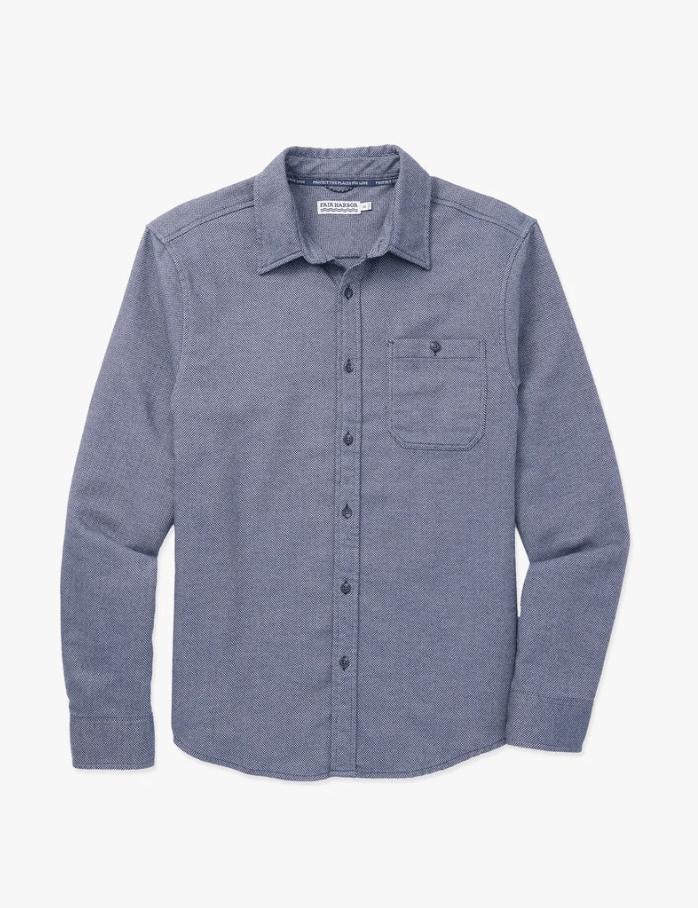 FAIR HARBOR Seaside Lightweight Flannel Shirt - Navy Herringbone - The Salty Babemens