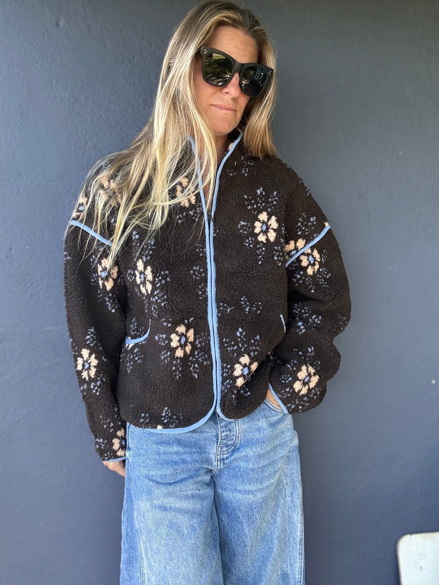 Fleur Noir Sherpa Jacket - The Salty BabeJackets