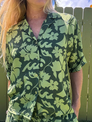 Floral Safari Koa Button Up Shirt - The Salty BabeShort Sleeve Tops